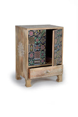 Giner and Colomer - Mango Wood Telephone Cabinet With 1 Drawer, 2 Doors & Hand-Painted Details