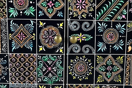 Giner and Colomer - Mango Wood Telephone Cabinet With 1 Drawer, 2 Doors & Hand-Painted Details