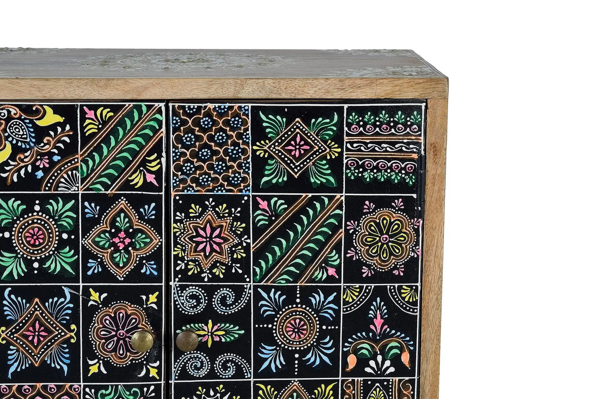 Giner and Colomer - Mango Wood Telephone Cabinet With 1 Drawer, 2 Doors & Hand-Painted Details