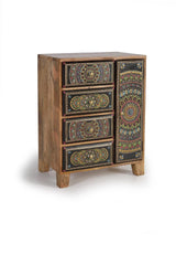 Giner and Colomer - Mango Wood Telephone Cabinet With 4 Drawers, 1 Door & Hand-Painted Details