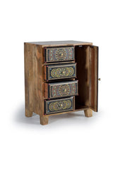 Giner and Colomer - Mango Wood Telephone Cabinet With 4 Drawers, 1 Door & Hand-Painted Details