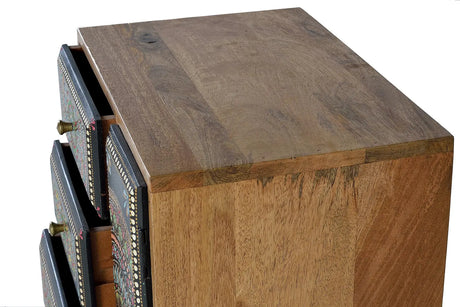 Giner and Colomer - Mango Wood Telephone Cabinet With 4 Drawers, 1 Door & Hand-Painted Details