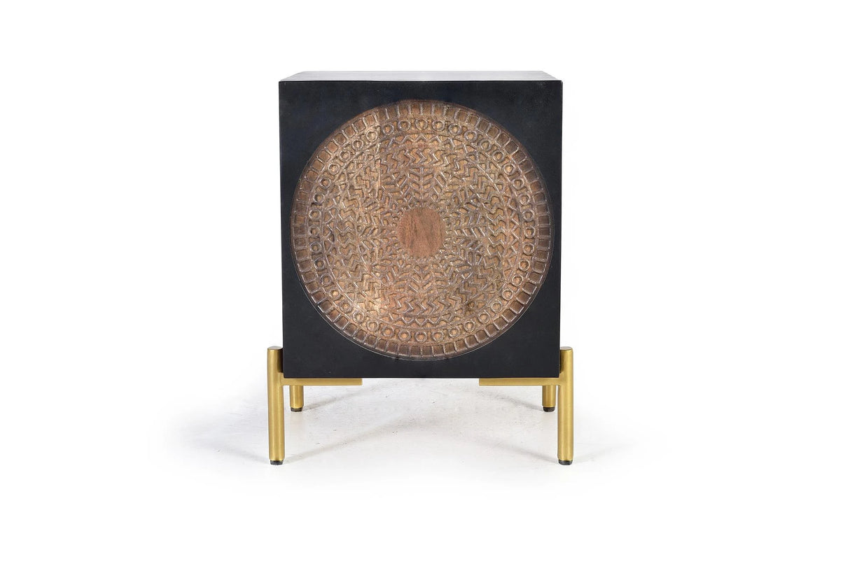 Giner and Colomer - Mango Wood Side Table With Door & Metal Legs