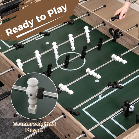 1.2m Foosball Table with 2 Bead Style Scorers and Adjustable Leg Levelers-Natural