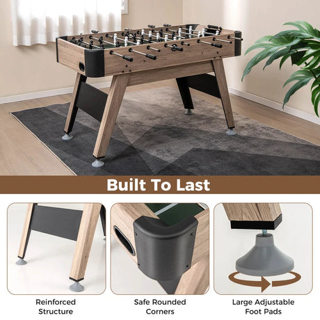 1.2m Foosball Table with 2 Bead Style Scorers and Adjustable Leg Levelers-Natural