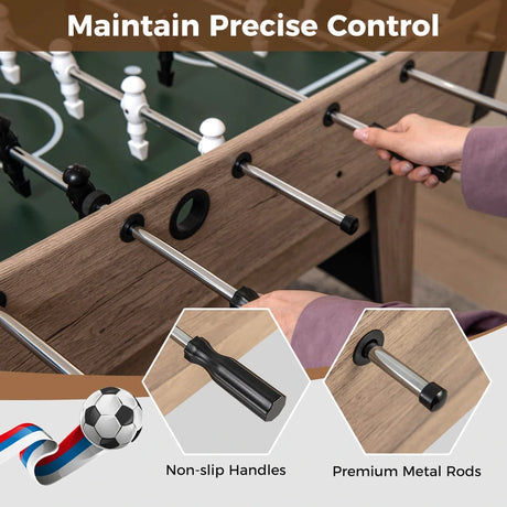 1.2m Foosball Table with 2 Bead Style Scorers and Adjustable Leg Levelers-Natural