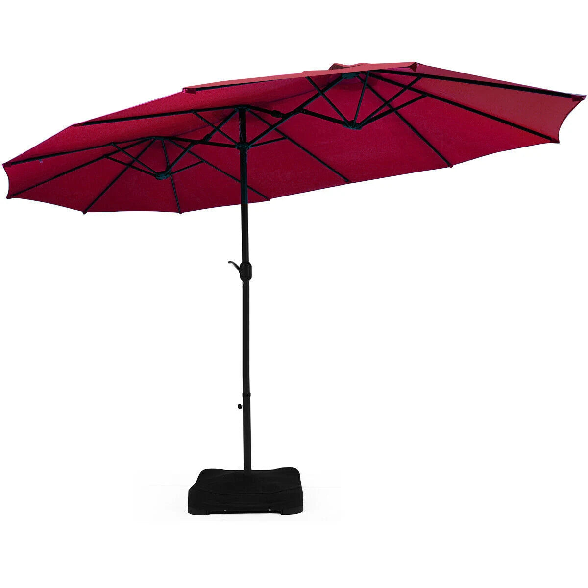 15 Foot Extra Large Patio Double Sided Umbrella with Crank and Base-Burgundy
