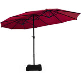 15 Foot Extra Large Patio Double Sided Umbrella with Crank and Base-Burgundy