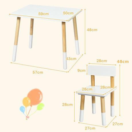 Kids Table and 2 Chairs Set with Pine Wood Legs for Playing & Learning & Eating