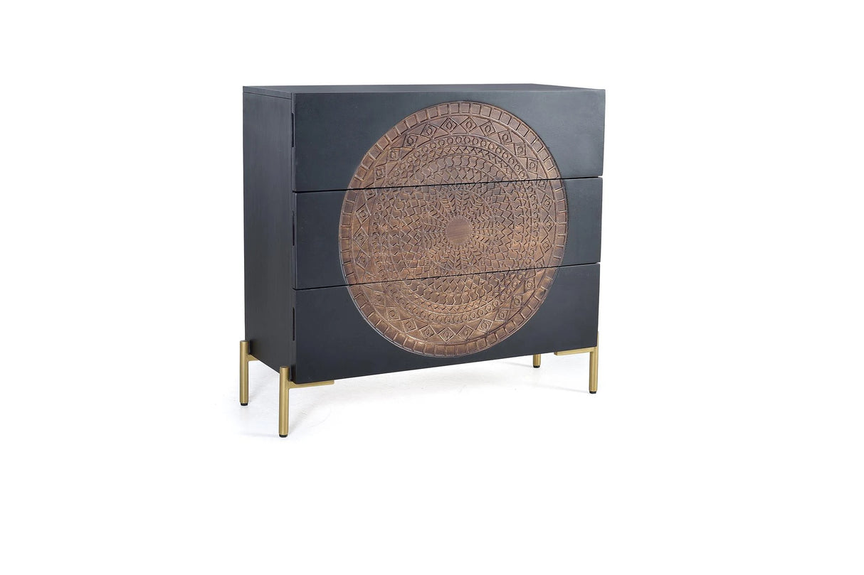 Giner and Colomer - 3-Drawer Mango Wood Chest With Metal Base