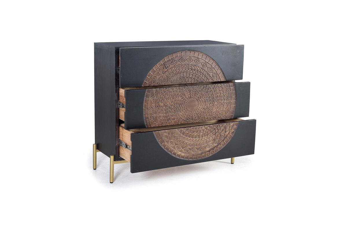 Giner and Colomer - 3-Drawer Mango Wood Chest With Metal Base