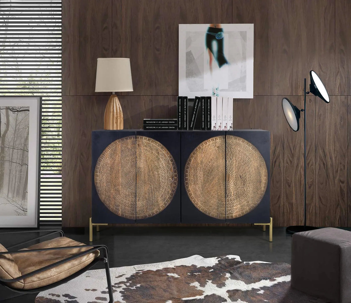 Giner and Colomer - 4-Door Mango Wood Sideboard With Metal Base