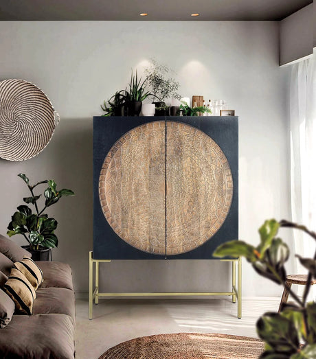 Giner and Colomer  2-Door Display Cabinet In Mango Wood With Metal Base