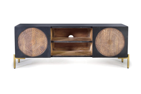 Giner and Colomer - 2-Door Mango Wood TV Cabinet With Metal Base