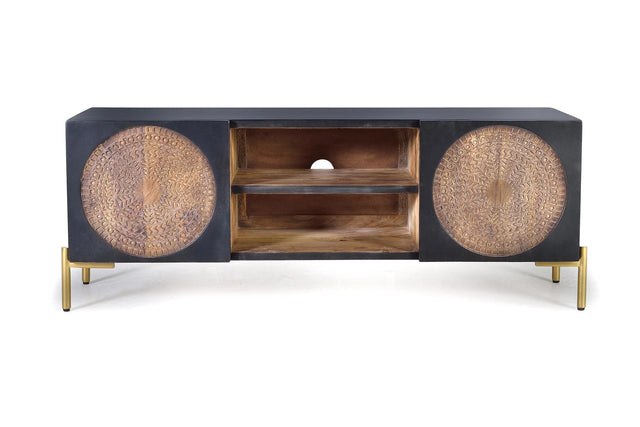Giner and Colomer - 2-Door Mango Wood TV Cabinet With Metal Base
