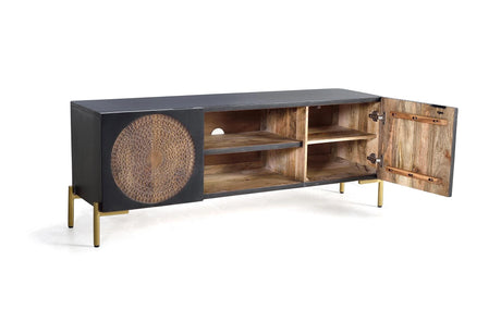 Giner and Colomer - 2-Door Mango Wood TV Cabinet With Metal Base