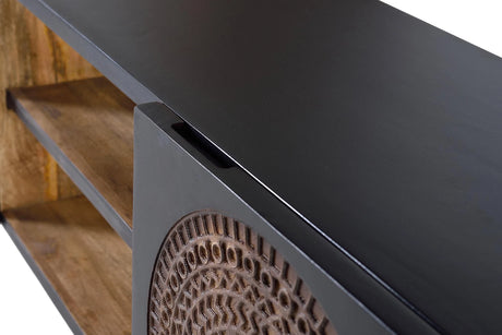 Giner and Colomer - 2-Door Mango Wood TV Cabinet With Metal Base