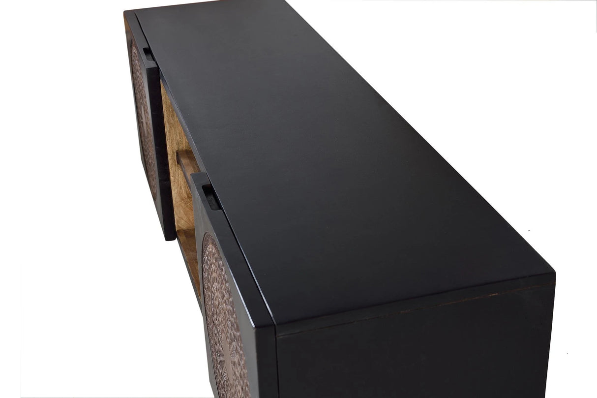 Giner and Colomer - 2-Door Mango Wood TV Cabinet With Metal Base