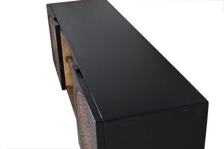 Giner and Colomer - 2-Door Mango Wood TV Cabinet With Metal Base