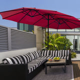 15 Foot Extra Large Patio Double Sided Umbrella with Crank and Base-Burgundy