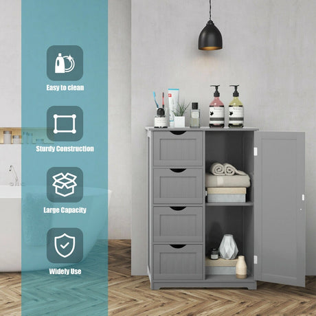 Bathroom cabinet with 4 drawers &amp; 1 magnetic door lock bathroom cabinet gray
