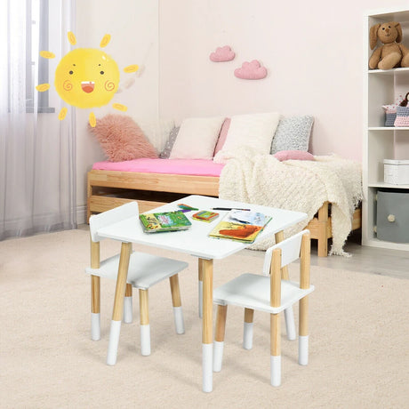 Kids Table and 2 Chairs Set with Pine Wood Legs for Playing & Learning & Eating