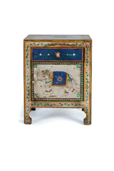 Giner and Colomer - 1-Door, 1-Drawer Mango Wood Side Table With Hand-Painted Details
