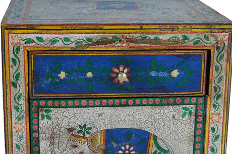 Giner and Colomer - 1-Door, 1-Drawer Mango Wood Side Table With Hand-Painted Details