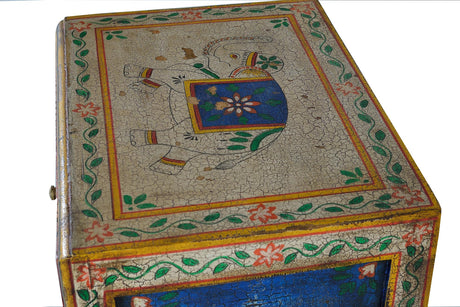 Giner and Colomer - 1-Door, 1-Drawer Mango Wood Side Table With Hand-Painted Details