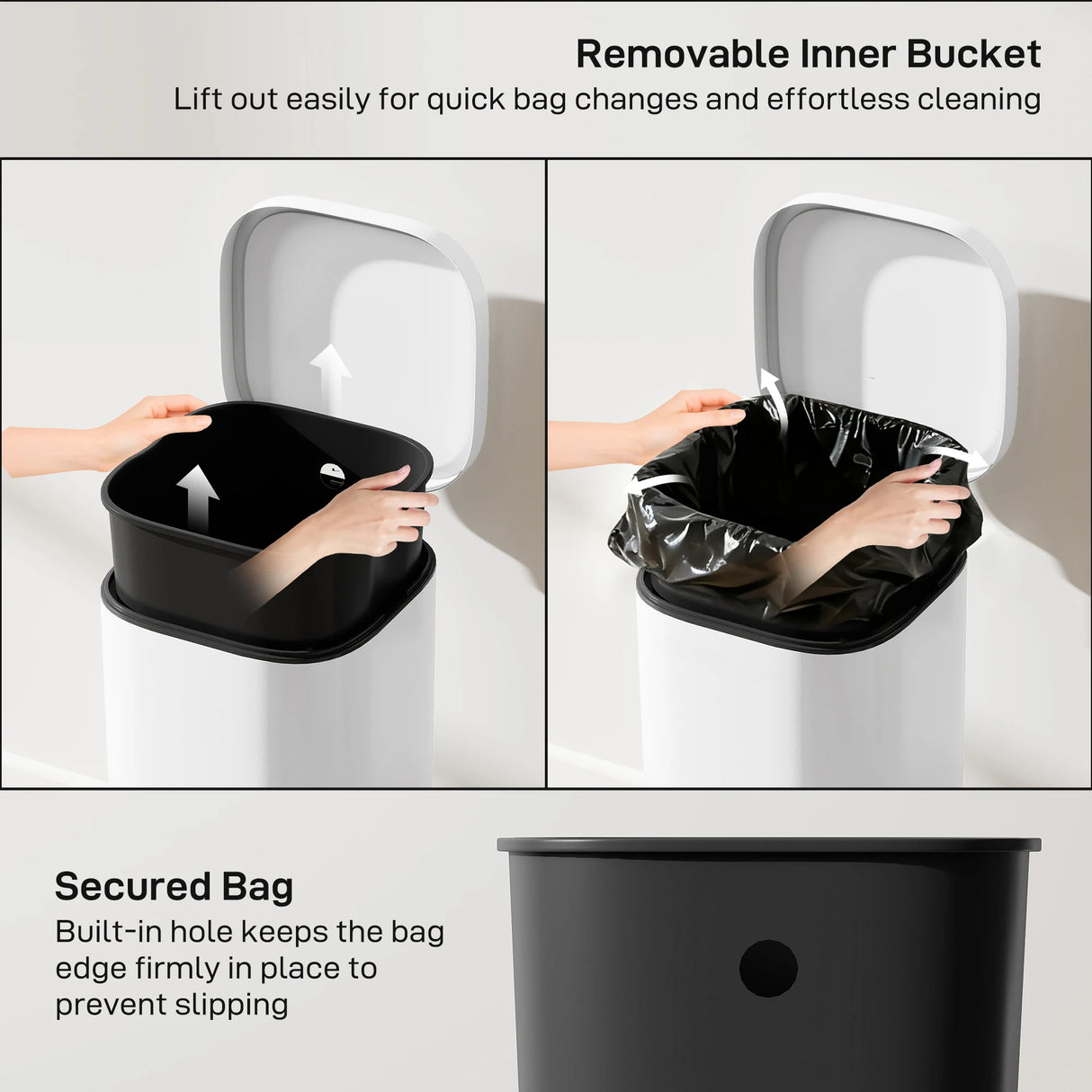 HOMCOM 30L Kitchen Bin, Compact Pedal Bin with Soft-Close and Stay-Open Lid, Removable Bucket for Kitchen, Home, Office, White