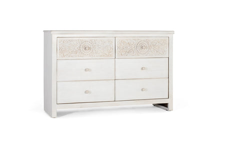 Giner and Colomer  Elegant 6-Drawer Chest In Mango Wood With Hand-Carved Details