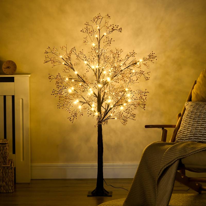 HOMCOM 4ft Artificial Gypsophila Blossom Tree Light with 72 Warm White LED Light, Baby Breath Flowers for Home Party Wedding, Indoor and Outdoor Use