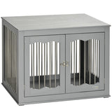 PawHut Dog Crate End Table Furniture Style Dog Cage w/ Three Doors, Locks and Latches - Grey