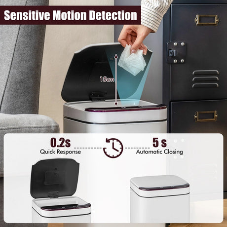 13L Intelligent Touchless Trash Can-White