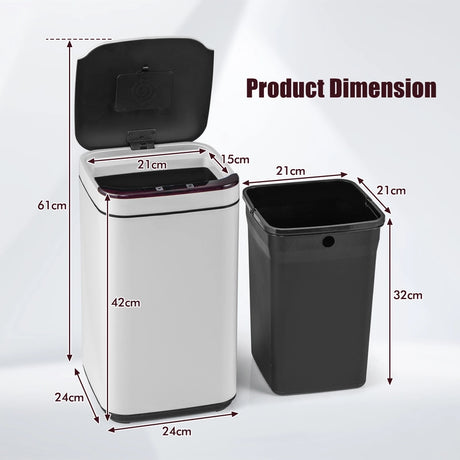 13L Intelligent Touchless Trash Can-White
