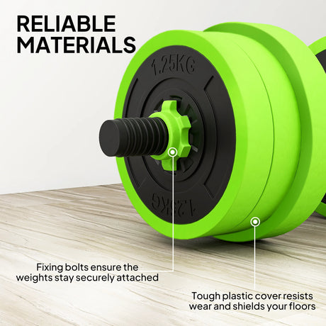 SPORTNOW 20kg Four-In-One Adjustable Weight Dumbbells Set, Barbell, Kettlebell, Push Up Stand - Green