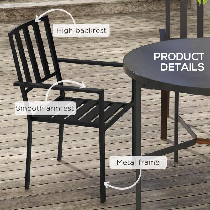 Outsunny Set of Two Minimal Metal Garden Chairs - Black