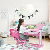 Children's Height Adjustable Tilting Drawing Table with Storage-Pink