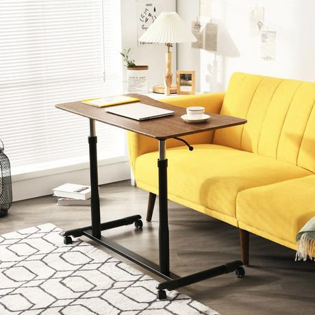 Height Adjustable Laptop Table with Wheels for Home and Office-Coffee