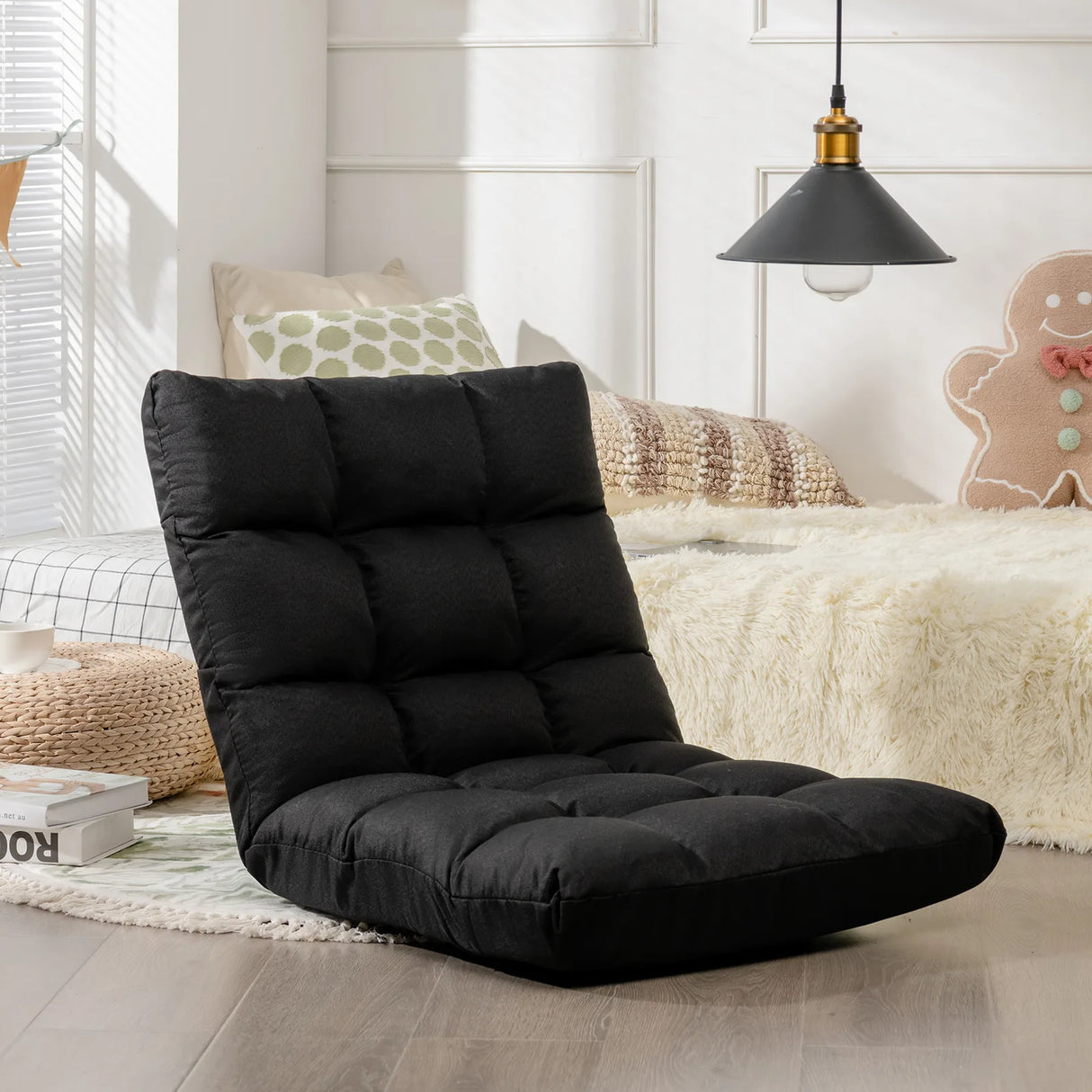 14-Position Adjustable Folding Lazy Gaming Sofa-Black