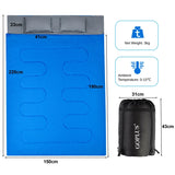 2 Person Waterproof Sleeping Bag with 2 Pillows-Blue