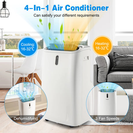 14000 BTU 4-in-1 Portable Air Conditioner with Remote Control and Sleep Mode-White
