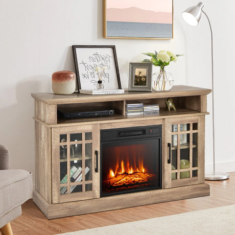 1400W Electric Fireplace with Mantel for TVs up to 55 Inches-Natural