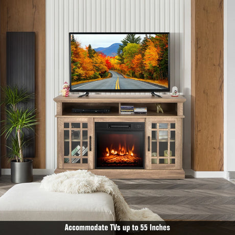1400W Electric Fireplace with Mantel for TVs up to 55 Inches-Natural