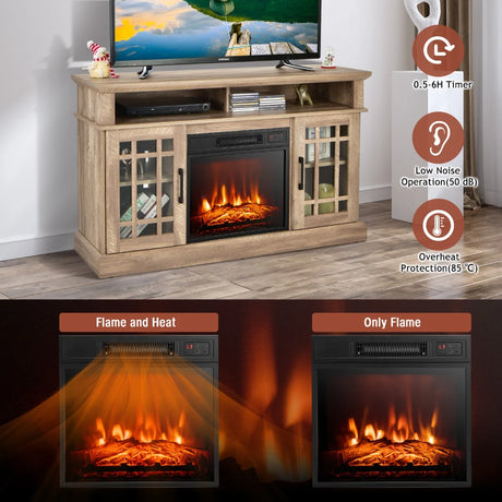 1400W Electric Fireplace with Mantel for TVs up to 55 Inches-Natural