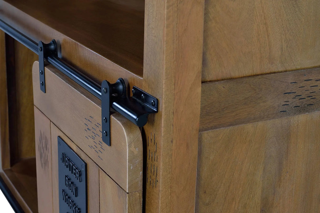 Giner and Colomer - Industrial Mango Wood Display Cabinet With 1 Sliding Door & 2 Drawers