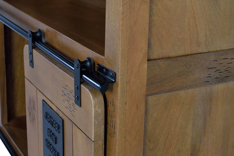 Giner and Colomer - Industrial Mango Wood Display Cabinet With 1 Sliding Door & 2 Drawers