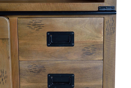 Giner and Colomer - Industrial Mango Wood Display Cabinet With 1 Sliding Door & 2 Drawers