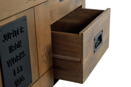 Giner and Colomer - Industrial Mango Wood Display Cabinet With 1 Sliding Door & 2 Drawers
