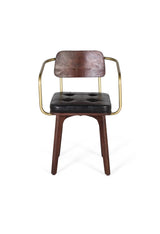 Giner and Colomer - Brown Mango Wood Chair With Gold Metal Arms & Black Leather Seat